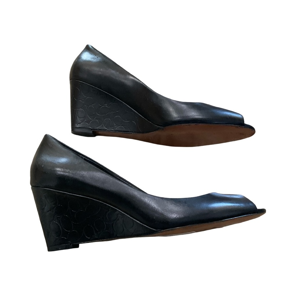 Coach Signature Wedge Peep-Toe Shoes monogram 
Size: 8 Black EUC - Picture 5 of 14